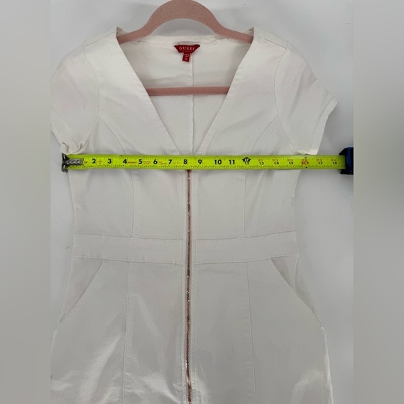 Guess Women's White Denim Mini Dress Rose Gold Zip Closure - Picture 7 of 16